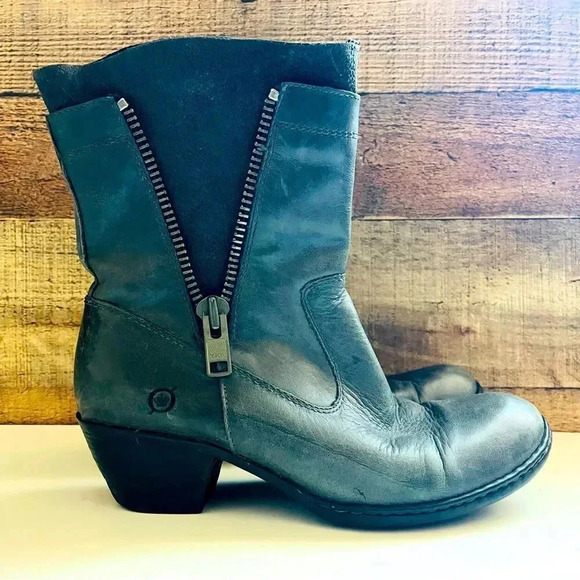 Born Mila In Charcoal Leather/Suede Zippered Boots - Picture 3 of 9